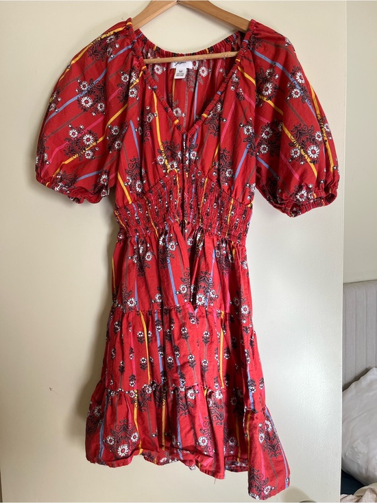 Japna Dresses & Skirts - Japna Red Floral Puff-Sleeve Midi Dress